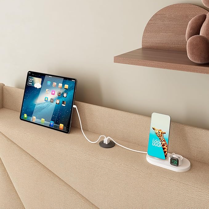 iPormis Twin Size Bed Frame with Charging Station, Linen Platform Bed Frame with Wingback Headboard Upholstered Bedframe, Solid Wood Slats Support, No Box Spring Needed, Easy Assembly, Beige