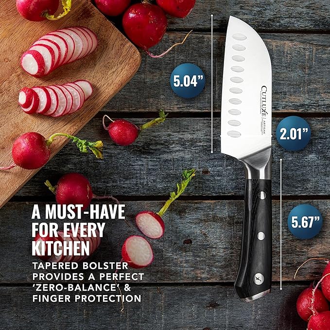 Cutluxe Santoku Knife – 5" Chopping Knife, Vegetable Knife – Forged High Carbon German Steel – Full Tang & Razor Sharp – Ergonomic Handle Design – Artisan Series