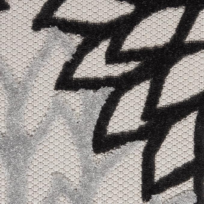 Nourison Aloha Indoor/Outdoor Black White 9' x 12' Area Rug, Tropical, Botanical, Easy Cleaning, Non Shedding, Bed Room, Living Room, Dining Room, Deck, Backyard, Patio (9x12)