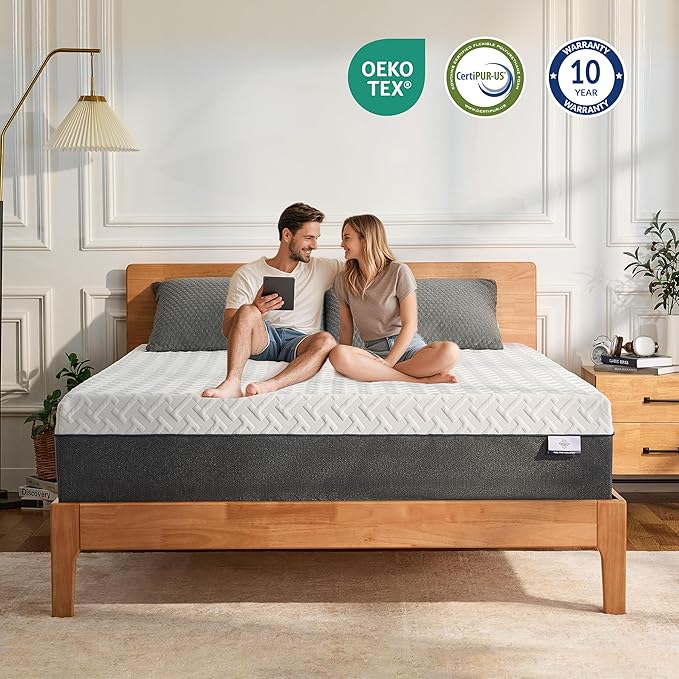 10 Inch Queen Green Tea Memory Foam Mattress for Cool Sleep & Pressure Relief, Bed in a Box, Removable Cover No Fiberglass, CertiPUR-US Certified