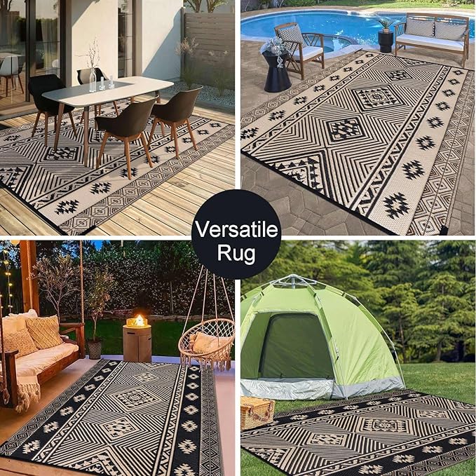 HiiARug Outdoor Rug for Patios 6'x9' Outdoor Plastic Straw Rug Waterproof Patio Porch Rug Reversible RV Mat Outdoor Area Rugs for Outdoors, RV, Patio, Backyard, Deck, Camping