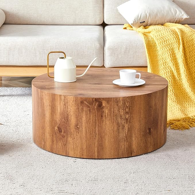 Modern Coffee Table,27.5Inch Round Top Tea Table,Living Room Center Table with Texture for Living Room,Office,Apartment