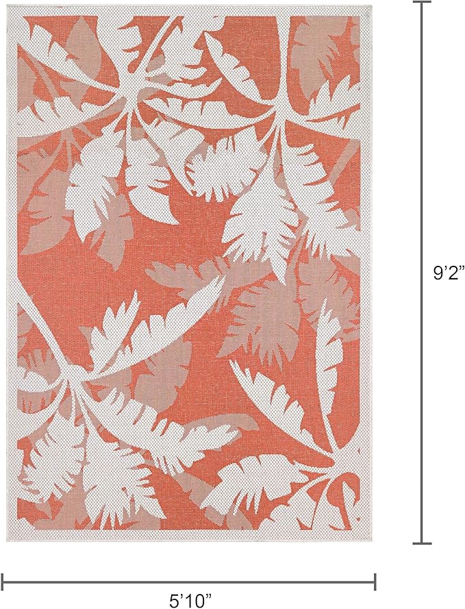 Couristan Monaco Indoor Outdoor Area Rug – Coastal Flora 5'10" x 9'2" in Ivory Orange – Flatwoven, Hose Washable, Pet Friendly Rug for Patio, Porch and Home Decor