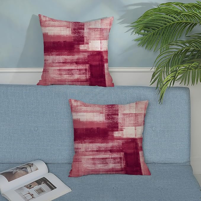 Boho Pillow Covers 18x18 Pack of 2 Hot Pink Art Painting Decorative Throw Pillow Covers Outdoor Decor Bohemian Abstract Modern Decor Pillowcase Farmhouse Linen Cushion Case for Couch Sofa