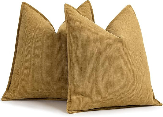 ZWJD Mustard Yellow Throw Pillow Covers 22x22 Set of 2 Chenille Pillow Covers with Elegant Design Soft and Luxurious Decorative Throw Pillows for Couch, Bed, and Home Decor