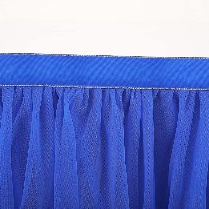 Royal Blue Tulle Table Skirt for Rectangle Tables or Round Tables 14ft Tutu Table Cloth Cover for Baby Shower, Wedding Reception, Bridal Shower, Birthday Party, Graduation, Banquet Decorations