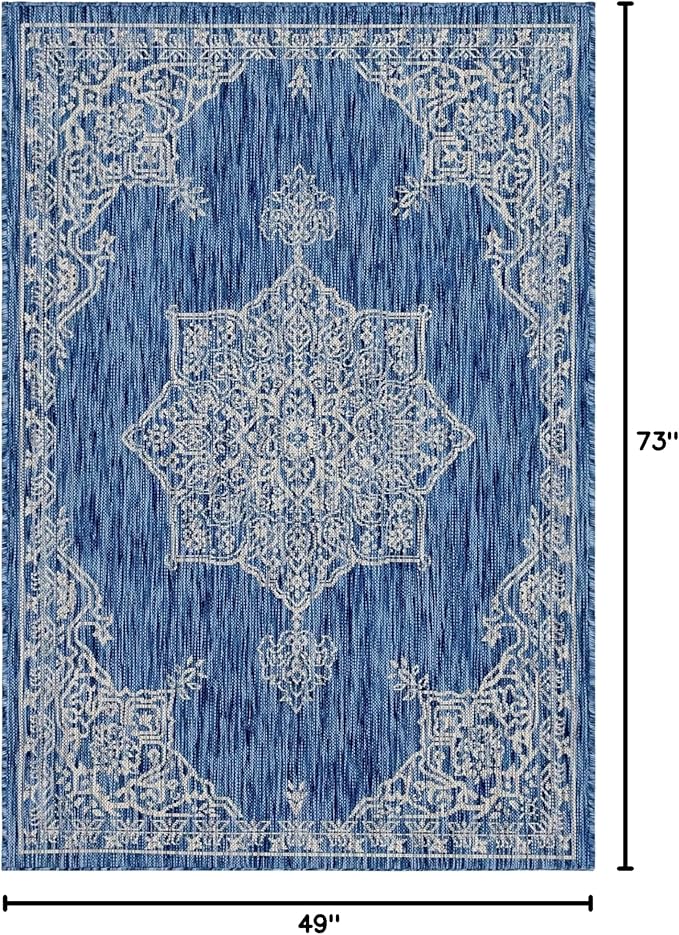 Unique Loom Outdoor Traditional Collection Area Rug - Antique (4' 1" x 6' 1" Rectangle, Blue/ Gray)