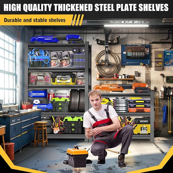72" H|48" W Garage Shelving-Easy Assembly Heavy Duty Storage Shelves|5-Tier Adjustable Shelf Unit|Steel Waterproof Rust-Resistant Shelves for Industrial,Warehouse,Basement