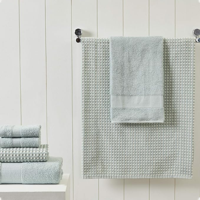 Modern Threads 6-Piece 100% Combed Cotton Yarn Dyed Cobblestone Jacquard Towel Set Misty Blue