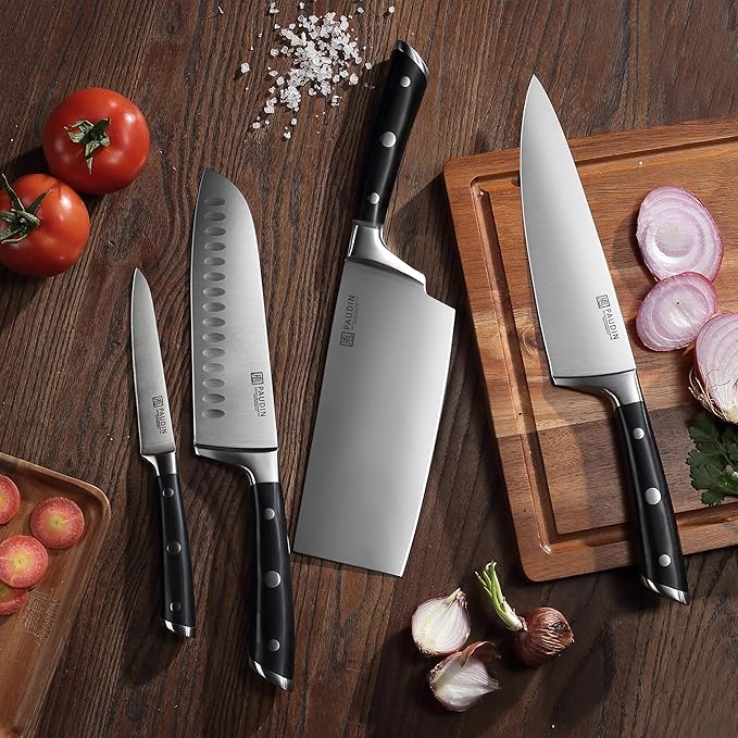 PAUDIN Kitchen Knives Set, Switzer 3-Piece Chefs Knife Set High Carbon Stainless Steel with Ultra Sharp Blade & Plastic Handle Professional Chef Knives
