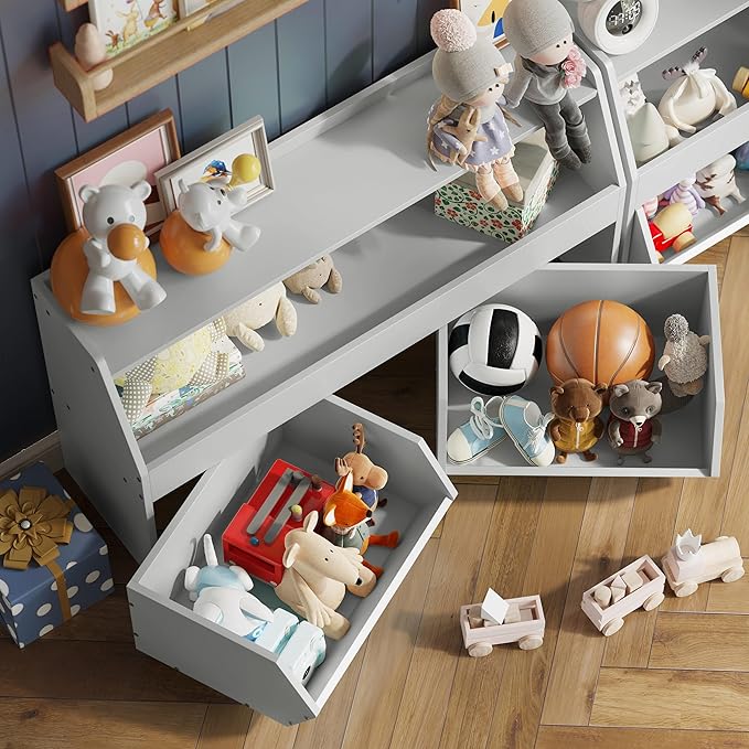 Toy Storage Organizer for Kids, Toy Storage Cabinet with Drawers, Boys and Girls Toy Shelf with Wheels, Toy Organizer Kids Bookshelf with Storage for Nursery, Playroom, Bedroom (Light Grey)