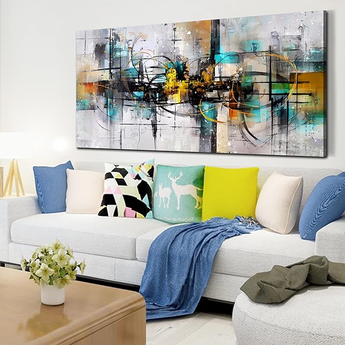 SIXTTART Modern Wall-Art for Living Room Large Size - Abstract Art Teen Wall Decor - Minimalist Art Ready to Hang Size 29" x 59"