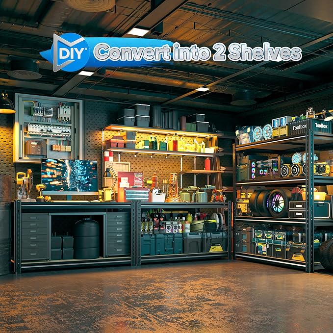 40" W Garage Shelving, 4 Tier Storage Shelves Load 2000 lbs, Adjustable Garage Shelves, Metal Shelving Unit for Warehouse, Basement, Pantry, 40" Wx 16" D x 60" H, Black