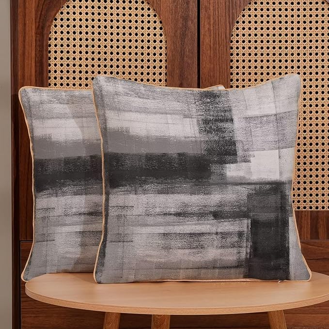 Black Grey Throw Pillow Covers 18x18 Set of 2, Abstract Art Decorative Throw Pillow Covers Modern Abstract Soft Polyester Pillowcase Outdoor Cushion Cover for Sofa Couch Farmhouse Room Bed