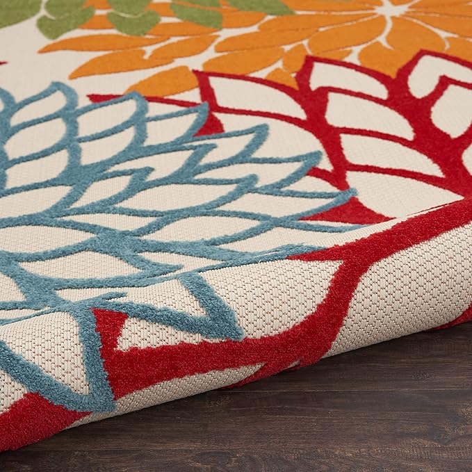 Nourison Home Aloha Indoor/Outdoor Green 7'10'' x Round Area-Rug, Tropical, Botanical, Easy Clean, Non Shedding, Bed Room, Living Room, Dining Room, Deck, Backyard, Patio (8 Round)