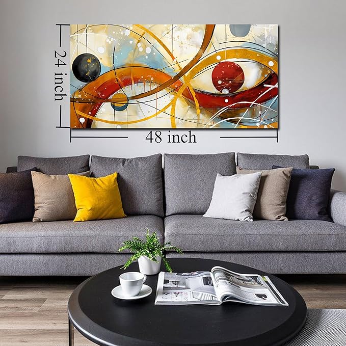 Large Abstract Canvas Wall Art for Living Room Bedroom Home Office Modern Wall Decor Line Geometric Abstract Picture Framed Canvas Prints Size 24x48