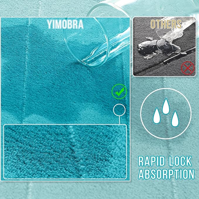Yimobra Memory Foam Bath Mat, Super Soft Absorbent Bathroom Rug Non Slip 24x17 Inch, Quick Dry, Machine Washable Floor Carpet for Tub Shower, Home Decor Accessories, Lake Blue