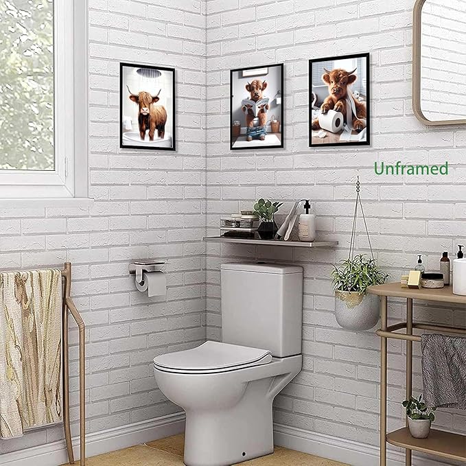 SEHSUVC Funny Bathroom Cow Posters Wall Art Set of 9, Highland Cow Canvas Prints Pictures, Art Animal Restroom Wall Decor for Bathroom Bedroom Babyroom Decoration 8x10In Unframed