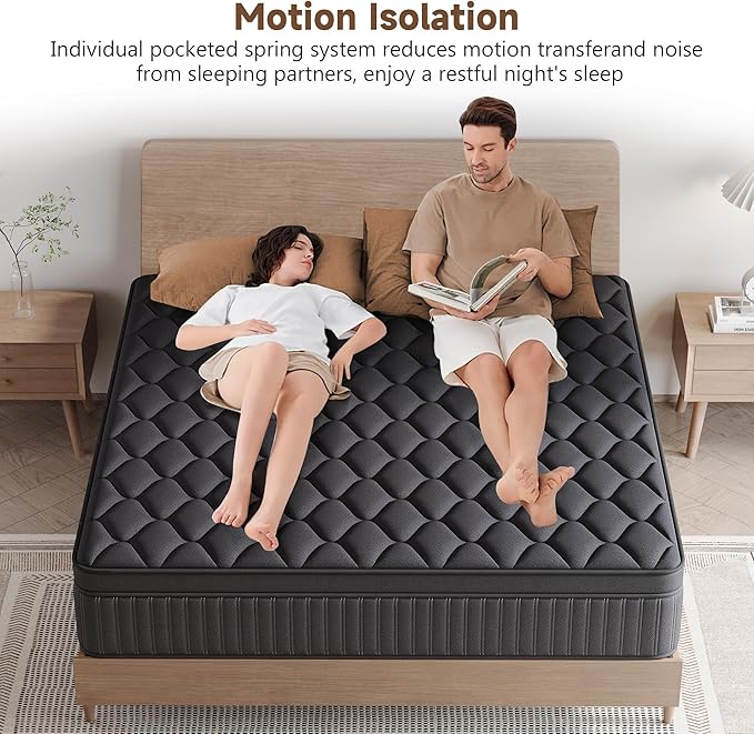 Twin Mattress, 12 Inch Twin Medium Firm Hybrid Mattress in a Box, Individual Pocket Spring for Pressure Relief & Motion Isolation, Reinforced Edge Support, CertiPUR-US Certified