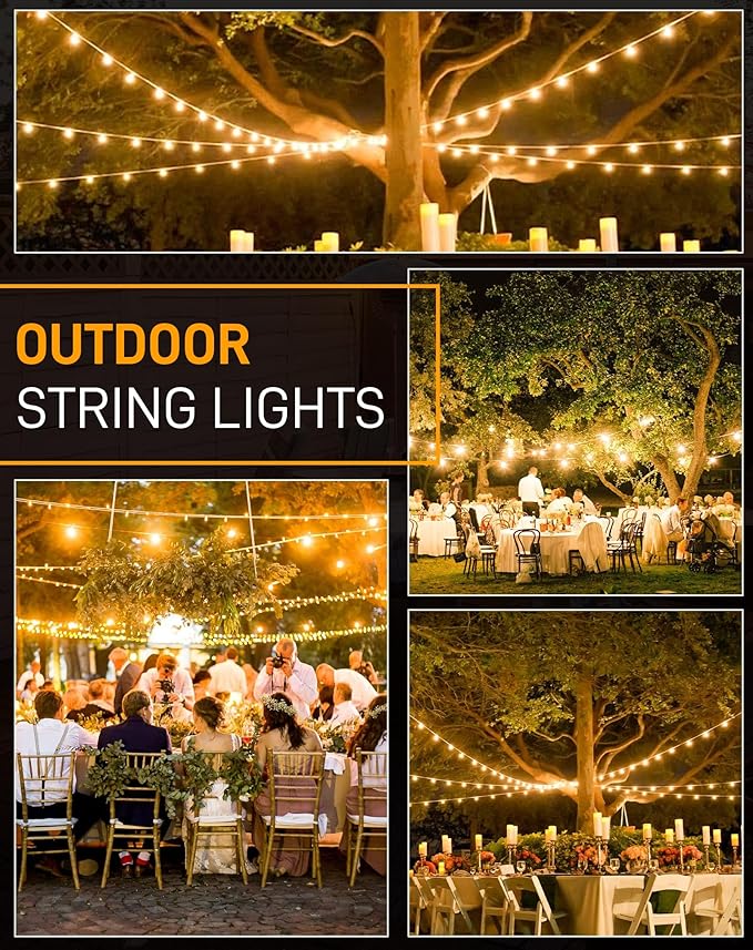 Outdoor String Lights, 200FT Patio Lights with 100 Shatterproof ST38 Globe Bulbs(4 Spare), Waterproof Connectable Dimmable LED Hanging String Lights for Outside Backyard Porch Balcony(100FT x 2)