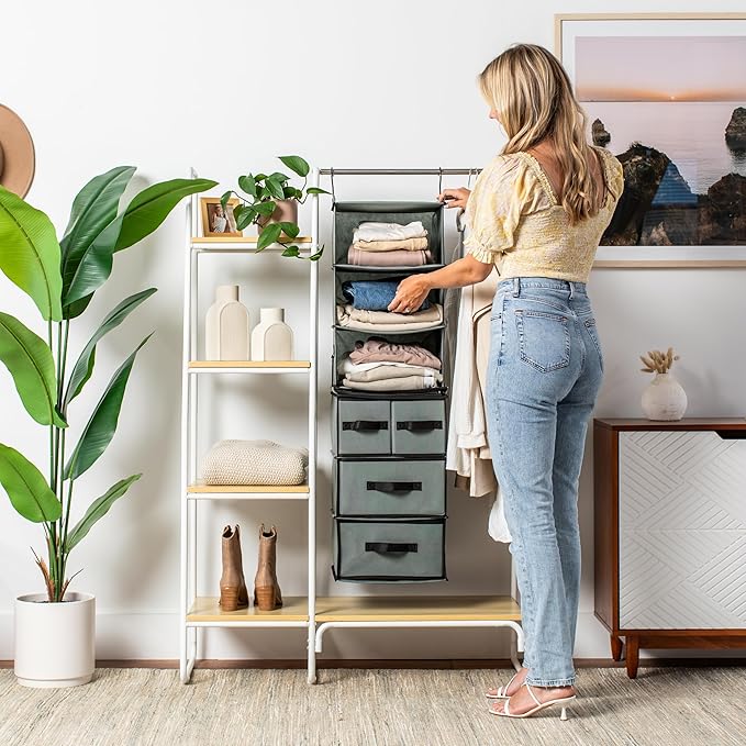 SMIRLY 6 Shelf Hanging Closet Organizer Hanging Shelves, Closet Hanging Organizer with 2 Sturdy Hooks for Wardrobe, Nursery, Storage (Blue, Separate)