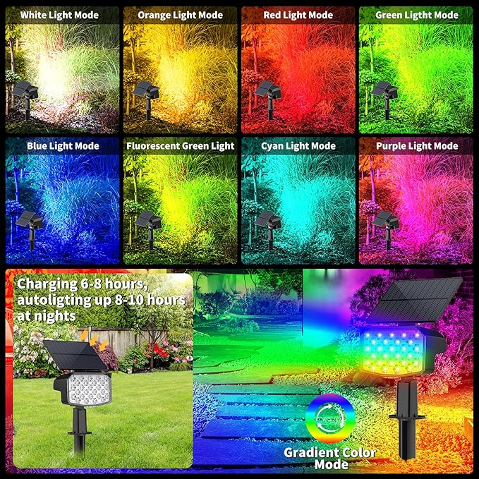 WELALO Solar Color Changing Spot Lights Outdoor, Waterproof Solar Christmas Lights with 9 Modes, Multicolor RGB Landscape Spotlights for Yard Driveway Patio Halloween Christmas Decorations, 2 Pack