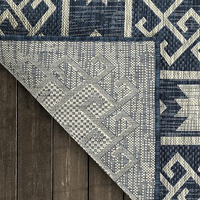 Antep Rugs Patio 8x10 Outdoor/Indoor Southwest Aztec Native Area Rug (Blue, 7'10" x 10')