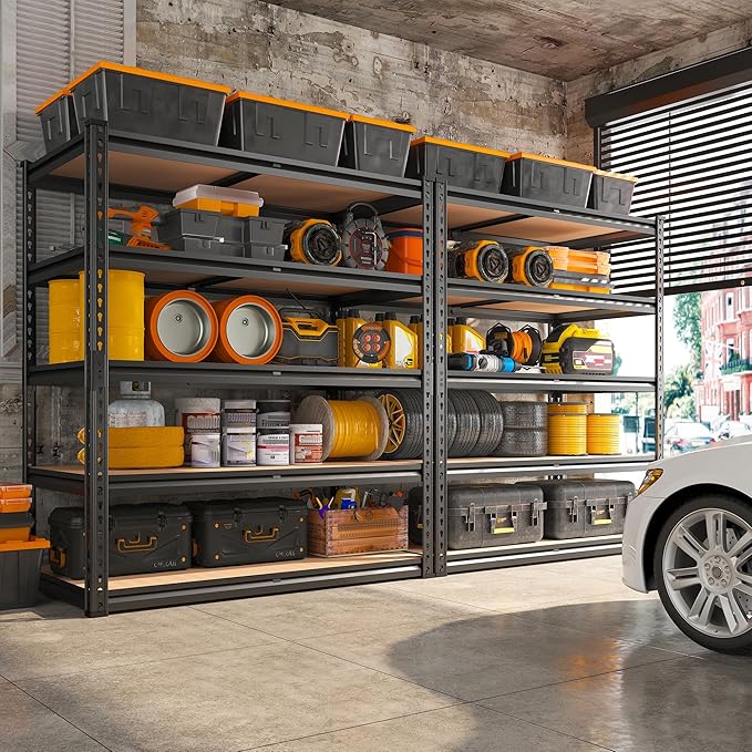 REIBII 2000LBS Garage Shelving Heavy Duty 72''H Storage Shelves 5 Tier Heavy Duty Shelving, Adjustable Metal Shelves for Basement Pantry 35.5" W x72 H x 15.8" D, 4 Pack