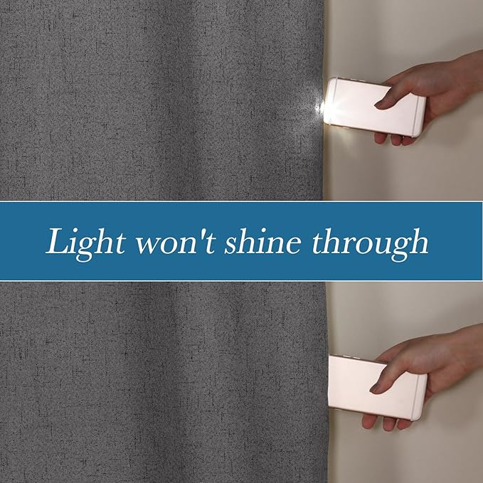 H.VERSAILTEX Linen Blackout Curtains Durable Thick Textured Linen Look 100% Blackout Patio Door Curtain Anti Rust Grommet Extra Wide Sliding Door Curtain Panel, W100 x L96 inch - Grey