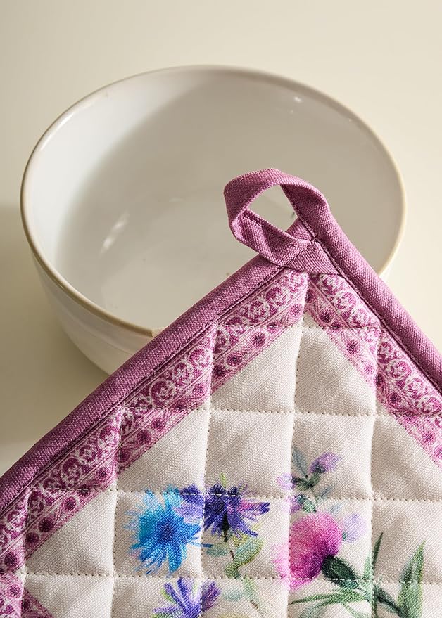 Maison d' Hermine Pot Holders 100% Cotton Heat Resistant Potholders 8" x 8" Hot Pads with Loop BBQ, Cooking, Baking, Grilling, Kitchen, Handling Hot Pans Spring/Summer (Pack of 1, Chardon)