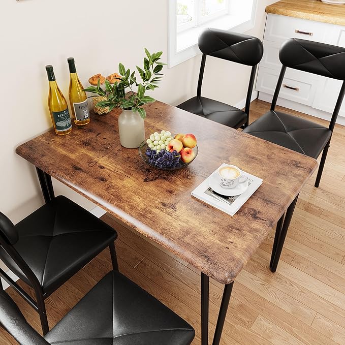 GarveeHome Dining Table Set for 4, Kitchen Table with Upholstered Chairs for Kitchen Room and Small Spaces (Vintage, Table with 4 Chairs)