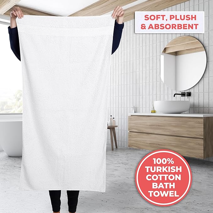 TEXTILOM 100% Turkish Cotton 3 Pcs Bath Towel Set, Luxury Bath Towels for Bathroom, Soft & Absorbent Bathroom Towels Set (1 Bathtowel, 1 Hand Towel, 1 Washcloth)- White