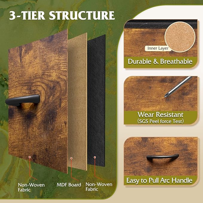 WLIVE TV Stand for 45, 50, 55 inch TV, Entertainment Center with LED Lights & Charging Station, TV Media Console Table with 8 Fabric Drawers and Open Shelves for Living Room, Hallway, Rustic Brown