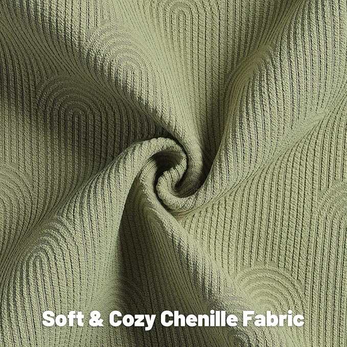 FUTEI Moss Green Chenille Decorative Throw Pillow Covers 22x22 Inch Set of 2,Soft Cozy Striped Geometric Patterns Cushion Case,Modern Home Decor for Couch Bed Living Room