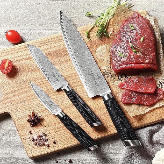 NANFANG BROTHERS Damascus Knife Set 4 PCS, Japanese Knife Set, VG10 Steel Core Chefs knives Sets, Professional Ultra Sharp Kitchen Knives, Equipped with Ergonomic Handles