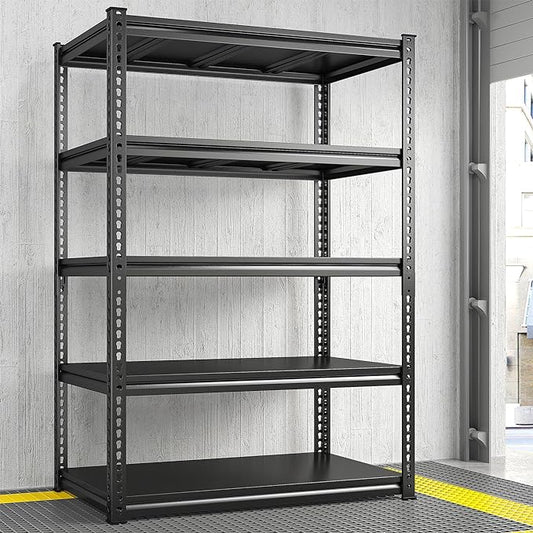 REIBII 72" H Garage Shelving Load 2500 LBS, Heavy Duty Storage Shelves, 5-Tier Adjustable Garage Shelves for Warehouse, Basement, 72" H x36 W x18 D, Black