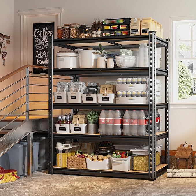 REIBII 72" Garage Shelving, Heavy Duty Storage Shelves 2000LBS, 5 Tier Metal Shelving Unit, Adjustable Garage Storage Shelves for Craft Warehouse Pantry Basement, 72'' * 35.5'' * 11.8''