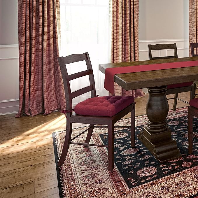 Barnett Home Decor Chenille Rib Claret Red Dining Chair Cushion with Ties - 15 x 17 Size Small Chair Pad - Latex Foam Fill, Reversible - Made in USA (Red/Small)