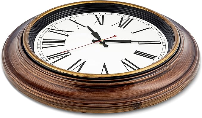 Bernhard Products Extra Large Wall Clock 18 Inch Quality Quartz Silent Non Ticking, Battery Operated for Home/Living Room/Over Fireplace Beautiful Decorative Roman Numeral Stylish Clock, Light Brown