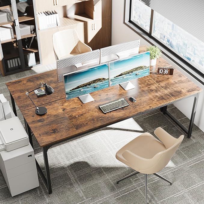 Huuger Computer Desk, 80 Inch Office Desk, Gaming Desk with Storage, Writing Desk Work Desk for Home Office, Study, Long Simple Desk, Large Legroom, Metal Frame, Rustic Brown