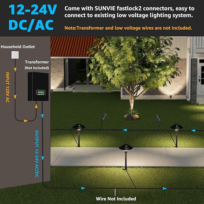 SUNVIE LED Low Voltage Landscape Lighting 12V Landscape Lighting Kit with Connectors, Low Voltage Pathway Lights with Spotlights Aluminum Pathway Lights Wired Waterproof for Patio Yard Garden, 12 Pack