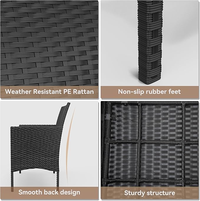 Kurapika Patio Furniture Set 4 Pieces Outdoor Wicker Rattan Chairs Conversation Sets w/Coffee Table, Rocking Bistro Set, for Patio Lawn Backyard (Sand)