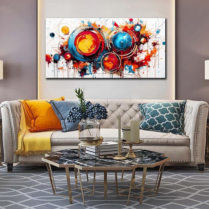 Colorful Art Work for Living Room Walls - Abstract Art Wall Decor - Modern Canvas Wall Art for Office Ready to Hang Size 29" x 59"