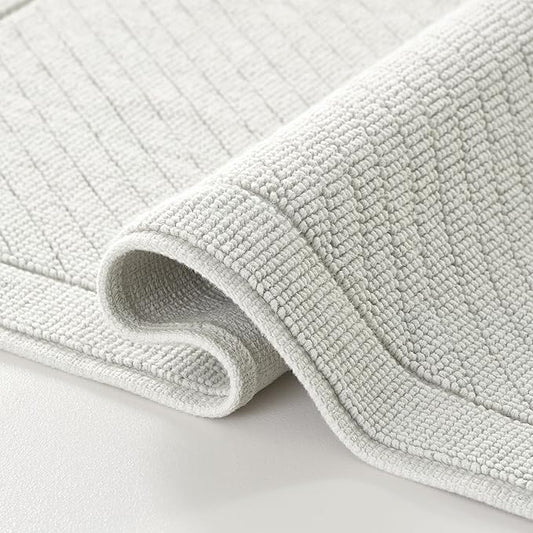 Arkwright 100% Cotton Bathroom Rug - High Absorbent Stylish Textured Woven Design Bath Mat, Slip Resistant Backing for Shower and Bathtub Floor, 20x32 in - Grey