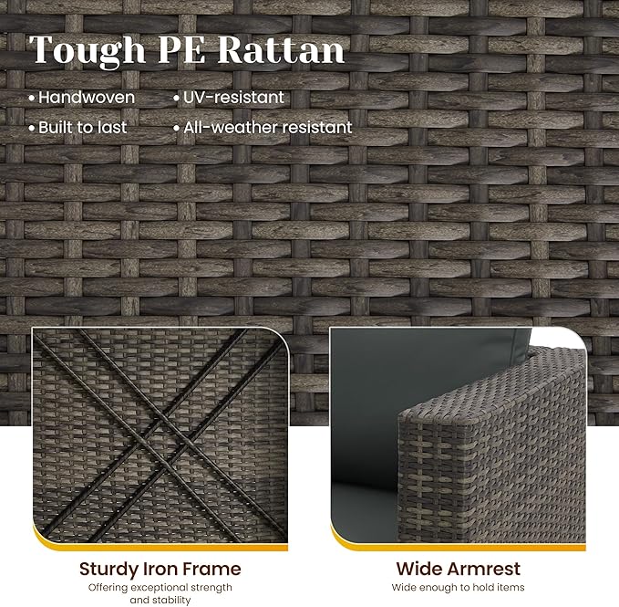 5 Piece Outdoor Patio Sectional Furniture Set, Weather Resistant Rattan Outside Couch, Waterproof Conversation Sofa for Balcony, Porch, Backyard, Deck, Garden, Grey