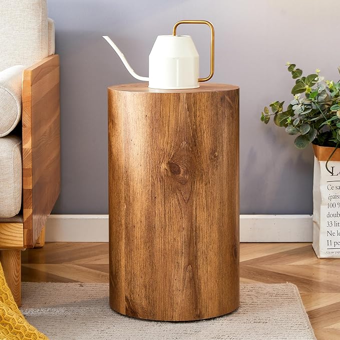 Modern Round Top Coffee Table,12Inch Cylindrical End Table,Small Side Table with Texture for Living Room,Office,Apartment