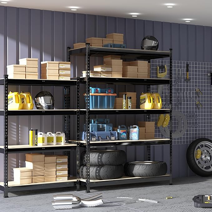 PrimeZone 47" W x 23.6" D x 71" H Large Heavy Duty Storage Shelves - 4 Pack 5 Tier Adjustable Garage Storage Shelving, Metal Storage Utility Rack Shelf Unit for Warehouse Pantry Closet Kitchen, Black