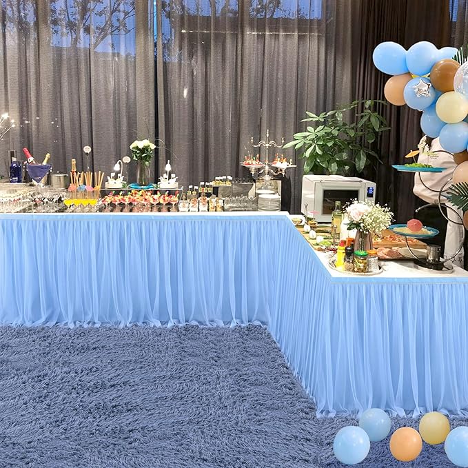 2 Pack 6ft Blue Tulle Table Skirts for Rectangle Tables or Round Tables Blue Tutu Tablecloth Cover for Baby Shower Boy Birthday Party Wedding Cake Dessert Table Decorations