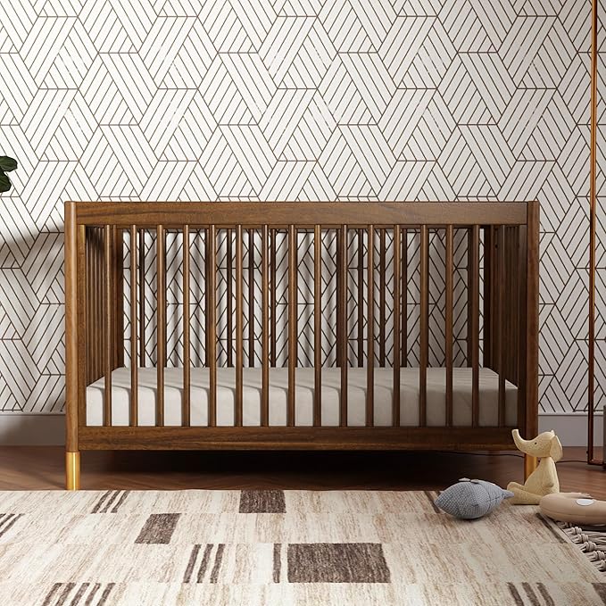 Babyletto Gelato 4-in-1 Convertible Crib with Toddler Bed Conversion in Natural Walnut and Brushed Gold Feet, Greenguard Gold Certified