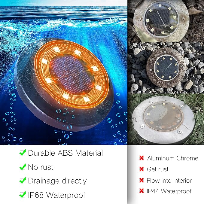 Flacchi Solar Ground Lights - Solar Powered Lights Outdoor Solar Disk Light Waterproof Landscape Light for Patio Yard Pathway Walkway Driveway (Orange, 12 Pack)